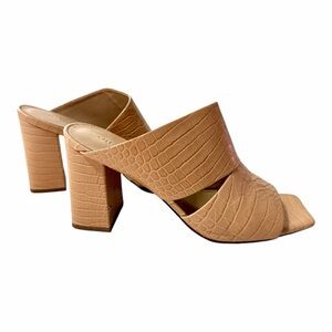 Vince Nelda Tan Croc-Embossed Leather Heeled Mules Clogs Size 8
